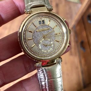 Michael Kors Gold Tone Leather Watch